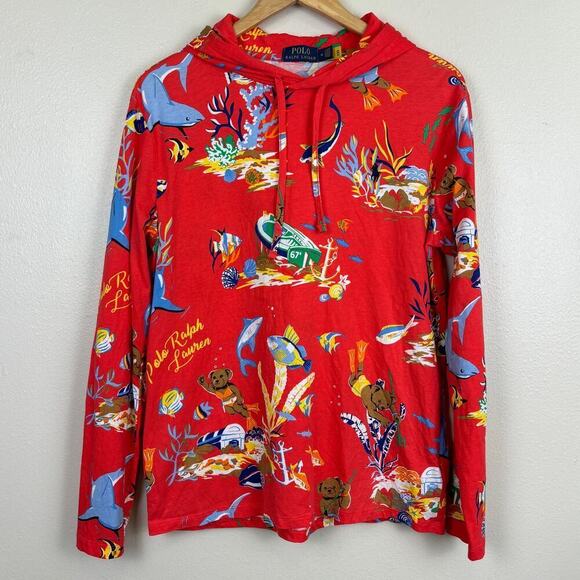 Polo Ralph Lauren Scuba Bear Red Long Sleeve Tee - Size Medium - Picture 3 of 9